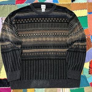 Vintage Geoffrey Beene Navy/Tan/Black Striped Sweater Large